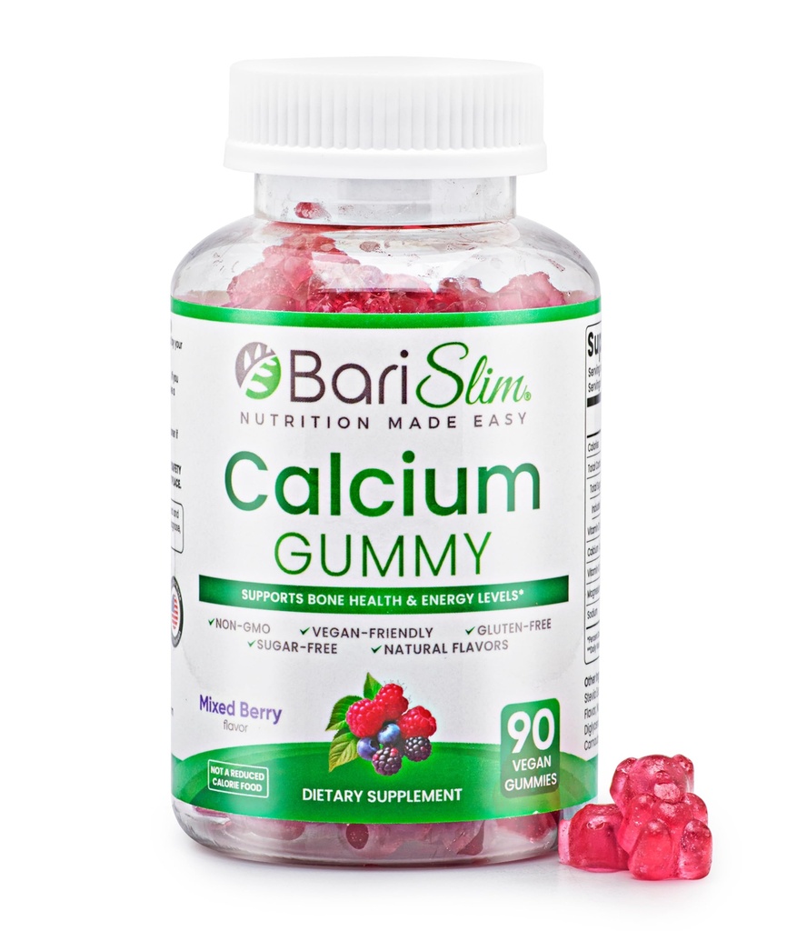 BariSlim Bariatric Calcium Gummies - Specially Formulated Bariatric Vitamins for Patients After Weight Loss Surgery - Supports Energy Levels & Bone Health | Mixed Berry (90 Vegan Gummies)