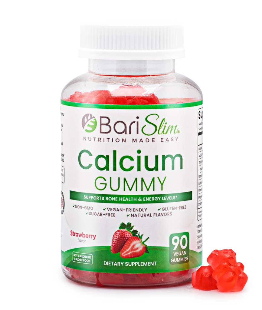 BariSlim Bariatric Calcium Gummies - Specially Formulated Bariatric Vitamins for Patients After Weight Loss Surgery - Supports Energy Levels & Bone Health | Strawberry (90 Vegan Gummies)