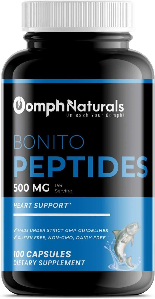 Bonito Peptides, 500mg Bonito Fish Extract, 100 Capsules 100 Day Supply, Non-GMO, Glutenvrij, Supplement voor de gezondheid van het hart