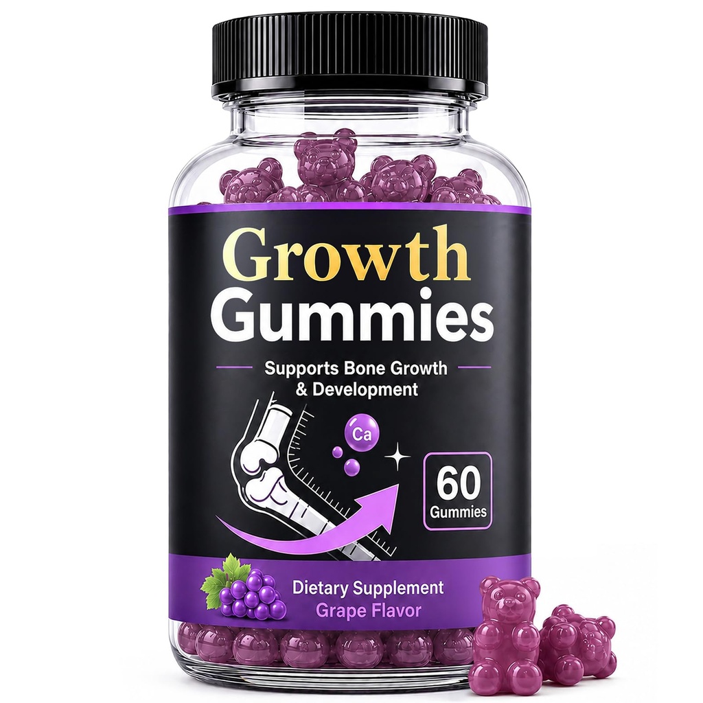 Height Growth Gummies, Vitamin D, K, Calcium & Ashwagandha, Bone Strength Vitamins D3 K2, Supports Brain Growth, Mental Clarity, Focus, Eye Health, Memory, 60 Gummies