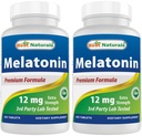 Best Naturals Melatonin 12 mg (1 Year Supply) - Drug-Free Nighttime Sleep Aid, 365 Count (365 Count (Pack of 2))