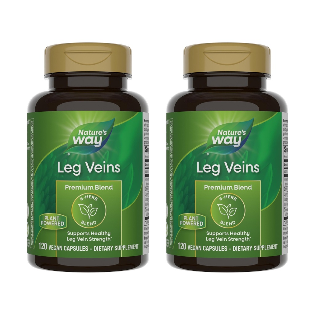 Nature's Way Leg Veins, Ondersteunt gezonde been Vein sterkte*, 6-Herb Blend, Met Horse Chestnut Extract, Dandelion, Glutenvrij, 120 Vegan Capsules (Verpakking mei Vary) - 2 Pack
