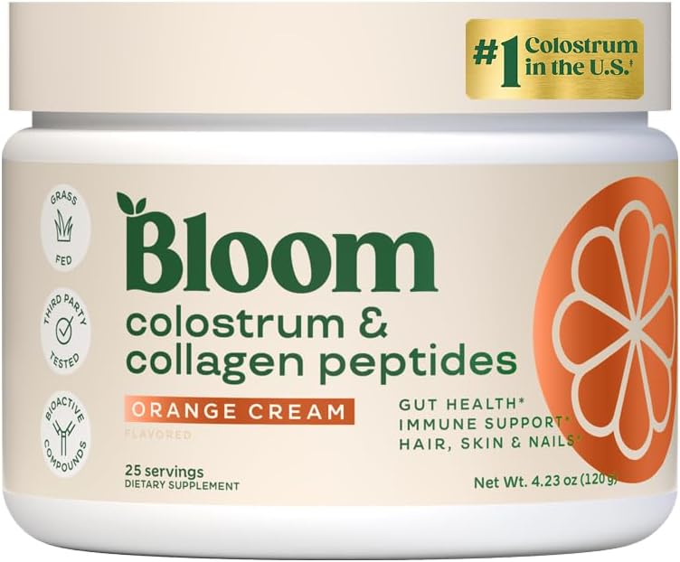 Bloom Nutrition Bovine Colostrum Powder with Vitamin B-12 for Gut Health, Immune Support, Hair Growth & Beauty Supplement | Orange Cream, 25 Servings