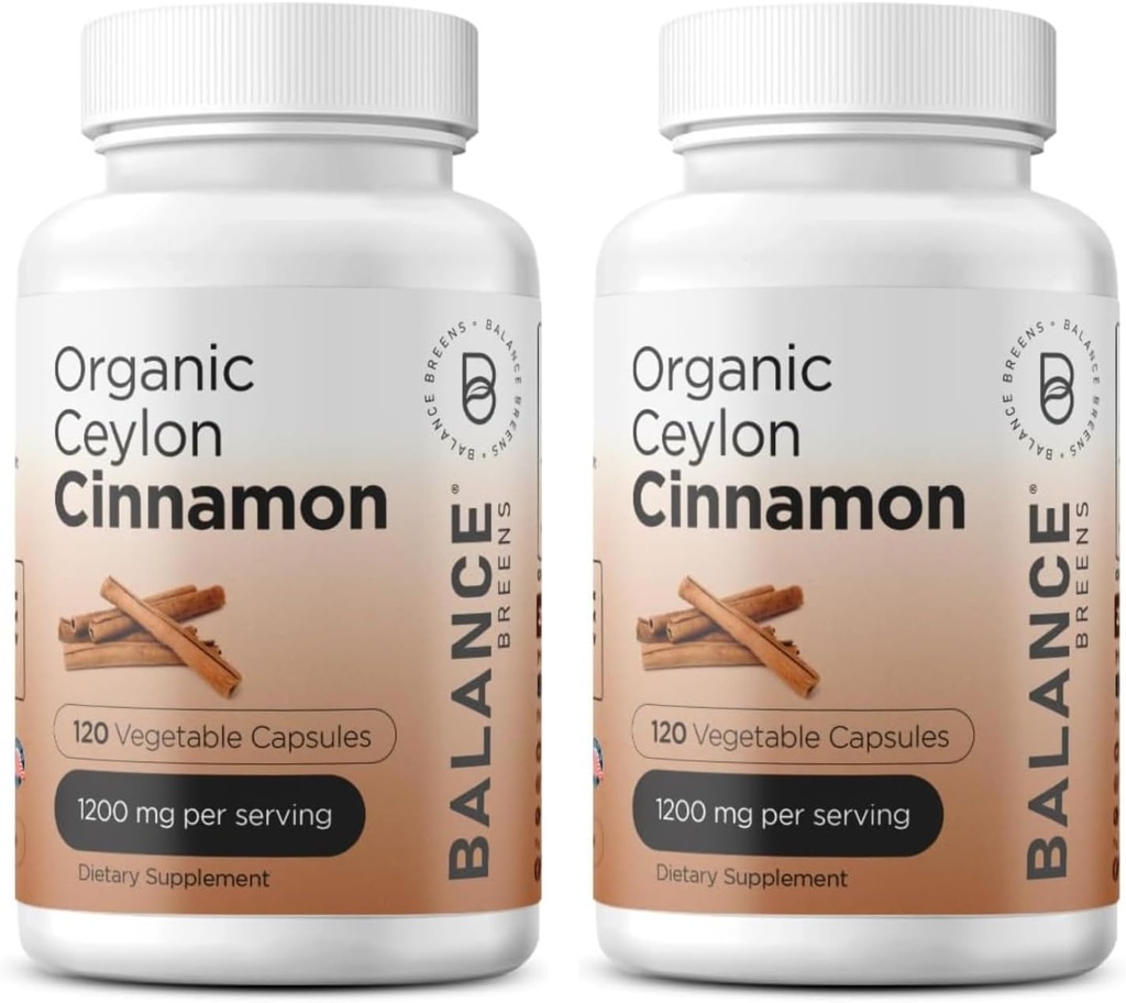 Balancebreens Certified Biologische Ceylon Cinnamon 1200mg Supplement - 120 Veg Capsules - Hart, hersenen en gezamenlijke functie ondersteuning - Geen Filler Pillen (Pack of 2)