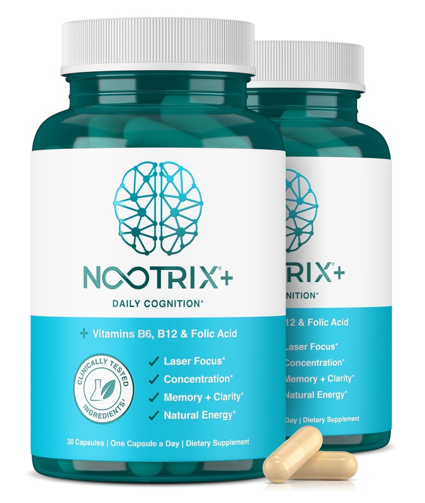 Nootrix Brain Plus Nootropic Supplement | 30 Day Supply | Supports Memory, Mental Focus, Cognitive Health & Energy | Promotes Healthy Mood & Brain Function | Vitamin B1, Vitamin B6 & Vitamin B12