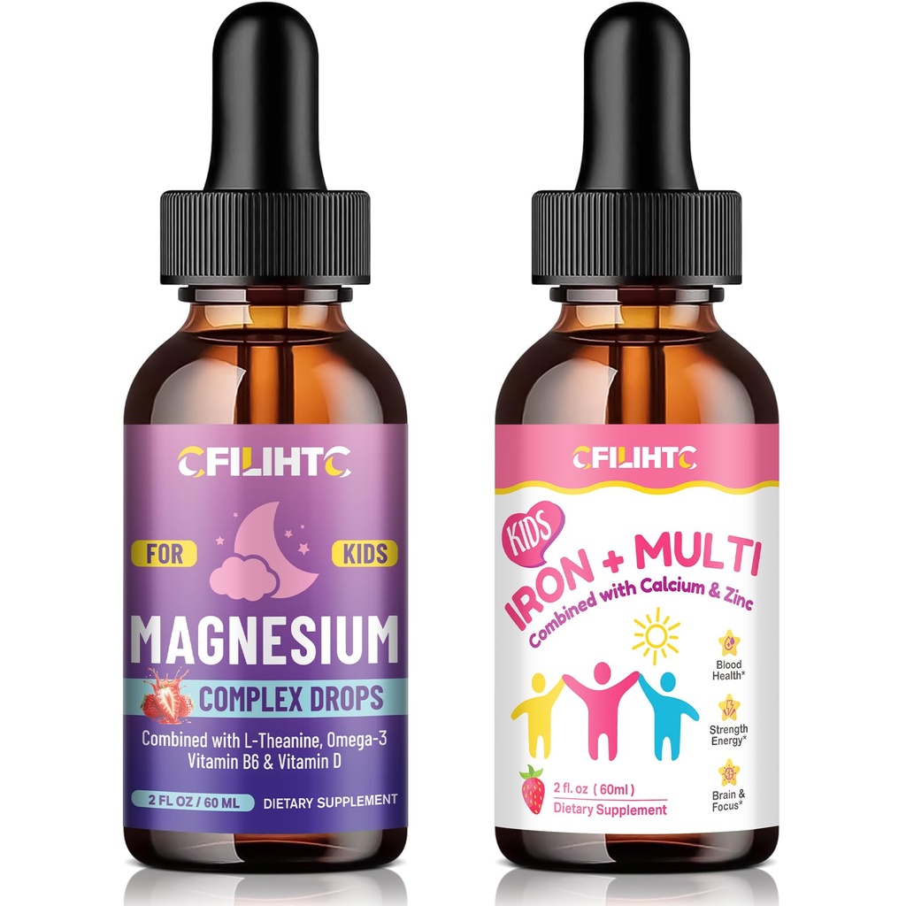 Kids Magnesium Liquid Drops & Liquid Iron Supplement for Kids