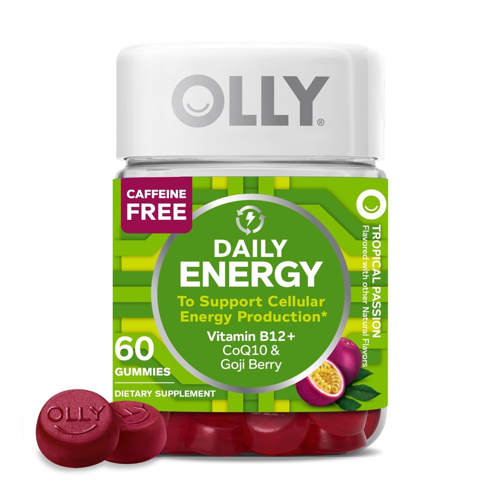 OLLY Daily Energy Gummy,Vitamin B12, CoQ10, Goji Berry - 60 Count