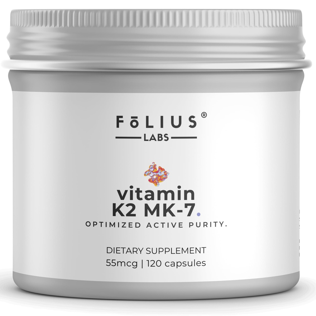 FOLIUS LABS Vitamin K2, MK-7 Supplement 55mcg — Supports Stronger Bone & Heart Health - 120 Veg Capsules