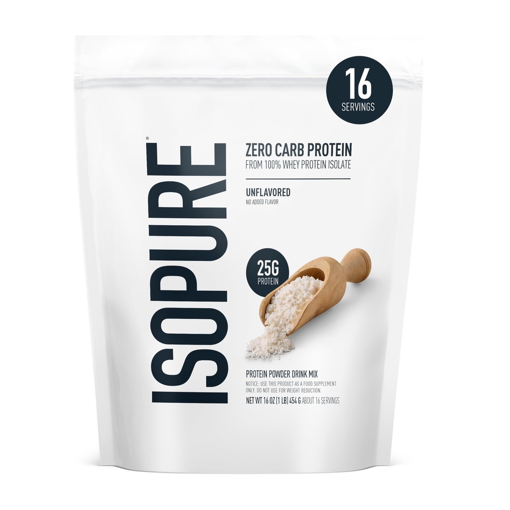 Isopure Zero Carb 100% Pure Whey Isolate Protein Powder, Gluten Free, with Vitamins, Unflavored, 25g Protein Per Serving, 1 Lb, 16 Servings (Packaging May Vary) (Pack of 12)