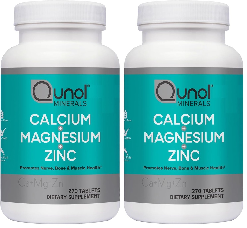 Qunol Calcium 3 in 1 Tablets with Calcium,Magnesium & Zinc for Immune Support,Bone,Nerve,and Muscle Health Supplement,270 Count (Pack of 2)
