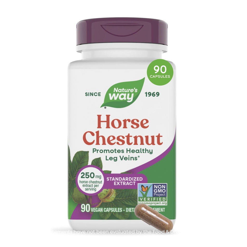 Nature's Way Horse Chestnut Extract, Premium Extract, bevordert gezonde been Veins*, 250 mg per portie, Vegan, 90 Capsules (Verpakking mei Vary)