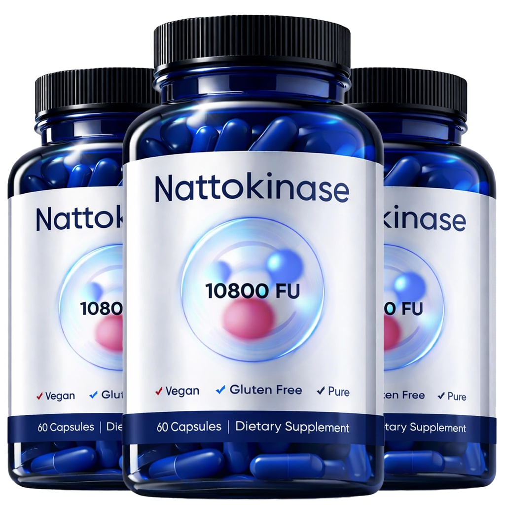 Ultimate Nattokinase Capsules, Nattokinase Supplement Organic 10800 FU Per Serving for Heart Health, and Daily Wellness Support, Vegan, Gluten Free, 60 Capsules (3)