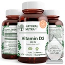 Natuurlijke Nutra Supreme Vitamine D3 400 IE Softgels, helpt Boost Immune, Ondersteuning Longen Gezondheid, Sunshine Vitamine, helpt bij het verbeteren van de cardiovasculaire gezondheid, bot- en tandensterkte, Glutenvrije, 100 Softgels