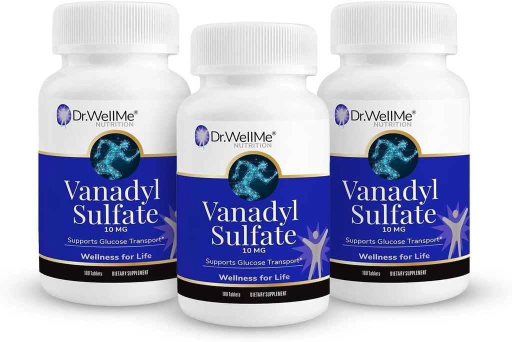 Dr.WellMe Nutrition Vanadyl Sulfate Supplement 10 mg, Onderhoudt gezonde bloedsuikerspiegel, 100 tabletten, Verpakking van 3