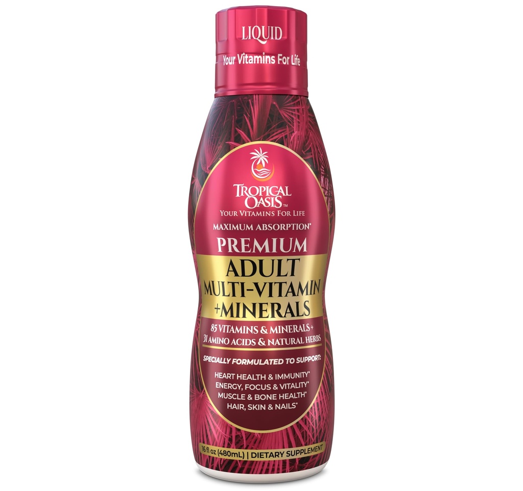 Tropische Oasis Adult Liquid Multivitamine - Liquid Multi-Vitamine en Mineraal Supplement met 125 Totaal Nutriënten Inclusief; 85 Vitaminen en Mineralen, 23 Aminozuren, en 18 Kruiden - 16 f oz, 32 serv