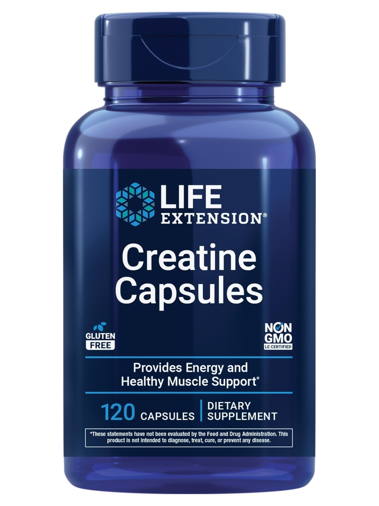 Life Extension Creatine Capsules – Creatine Monohydrate – Promotes Strength, Lean Muscle, Healthy Endurance – Non-GMO, Gluten-Free – 120 Capsules (Pack of 12)