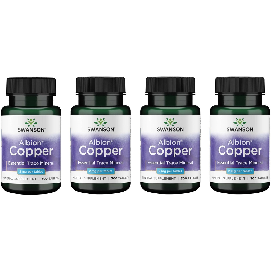 Swanson Copper Antioxidant Immuun System Red Blood Cell Support Mineral Supplement (Copperchelaat) 2 mg 300 Tabs (4 Pack)