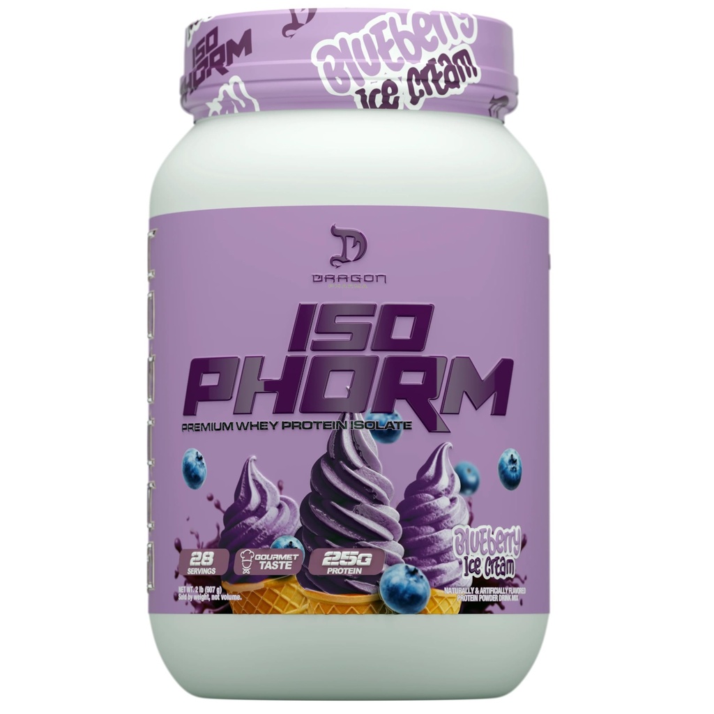 DRAGON PHARMA Isophorm, Hydrolized Whey Protein Isolate, Fast Absorption Premium Whey Protein, Maximize Recovery, Great Tasting, 25g Per Serving (2 lb, Blueberry Ice Cream)