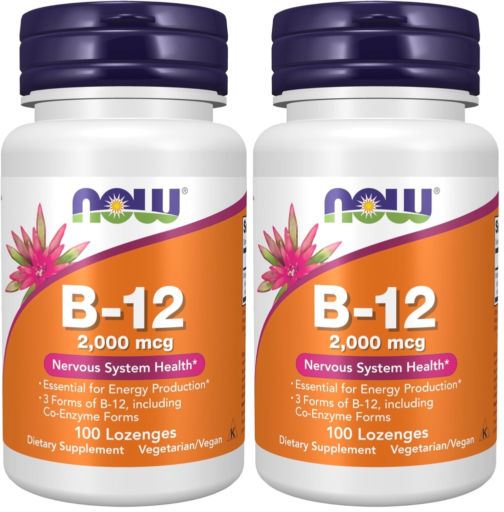 NOW Foods Supplements, B-12 2,000 mcg, Energy Production*, Nervous System Health*, 100 Lozenges (Pack of 2)