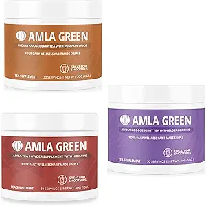 Amla Powder, Green Tea Superfood Supplement met Pumpkin Spice & Hibiscus & Vlierbes, Organic, Vegan, 30 Servers