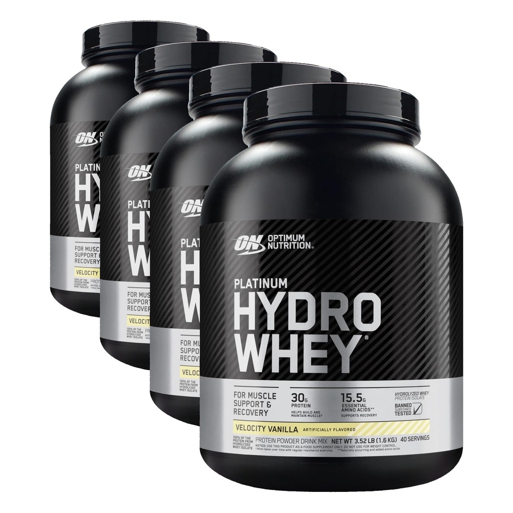 Optimum Nutrition Platinum Hydrowhey Protein Powder, 100% Hydrolyzed Whey Isolate Powder, Flavor: Velocity Vanilla, 3.5 Pounds, (Packaging May Vary), (Pack of 4)