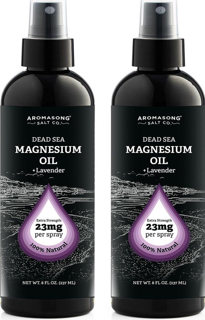 Aromasong Magnesium Spray Lavender - Extra Strength 2 Pack of (23mg in Each Spritz) 8 Oz, Natural and Pure Magnesium Oil Spray - Made in The USA - for Leg Discomfort and Promotes a Calm Sleep
