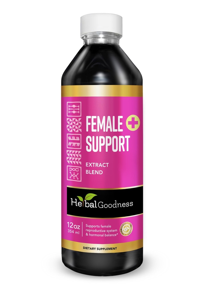 Herbal Goodness Female Support 12 fl. oz – Organic Herbal Supplement for Hormonal Balance, PMS, Menopause Relief, Gut & Reproductive Health – Maca, Vitex, Ashwagandha, Raspberry Leaf