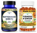 Lunakai USA Made Nattokinase 8000 FU Capsules + Turmeric & Ginger Gummies Bundle – Non-GMO – 60ct Each