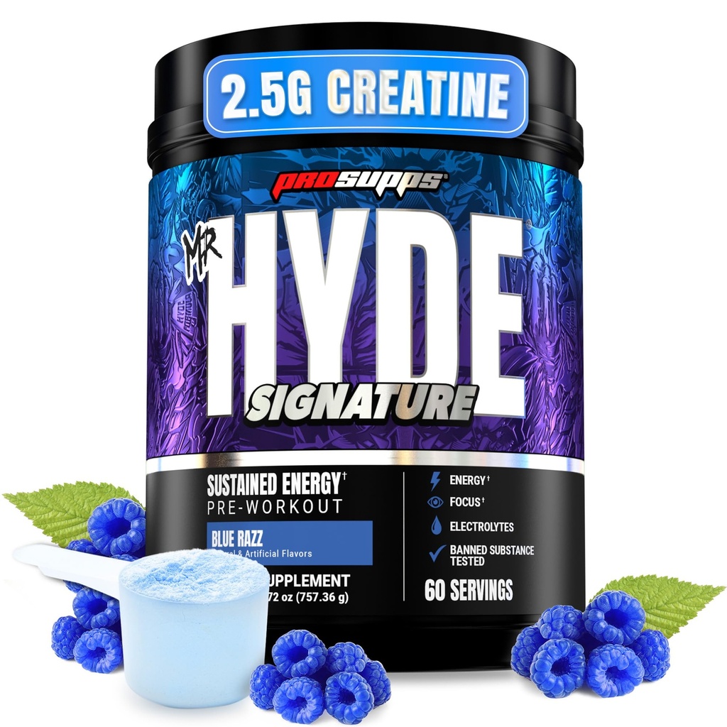 ProSupps Mr. Hyde Signature V2, Pre Workout Powder with Creatine, Beta Alanine & Caffeine - Performance, Energy & Hydration - Clean Fitness & Gym Supplements for Men & Women (Blue Razz, 60 Servings)
