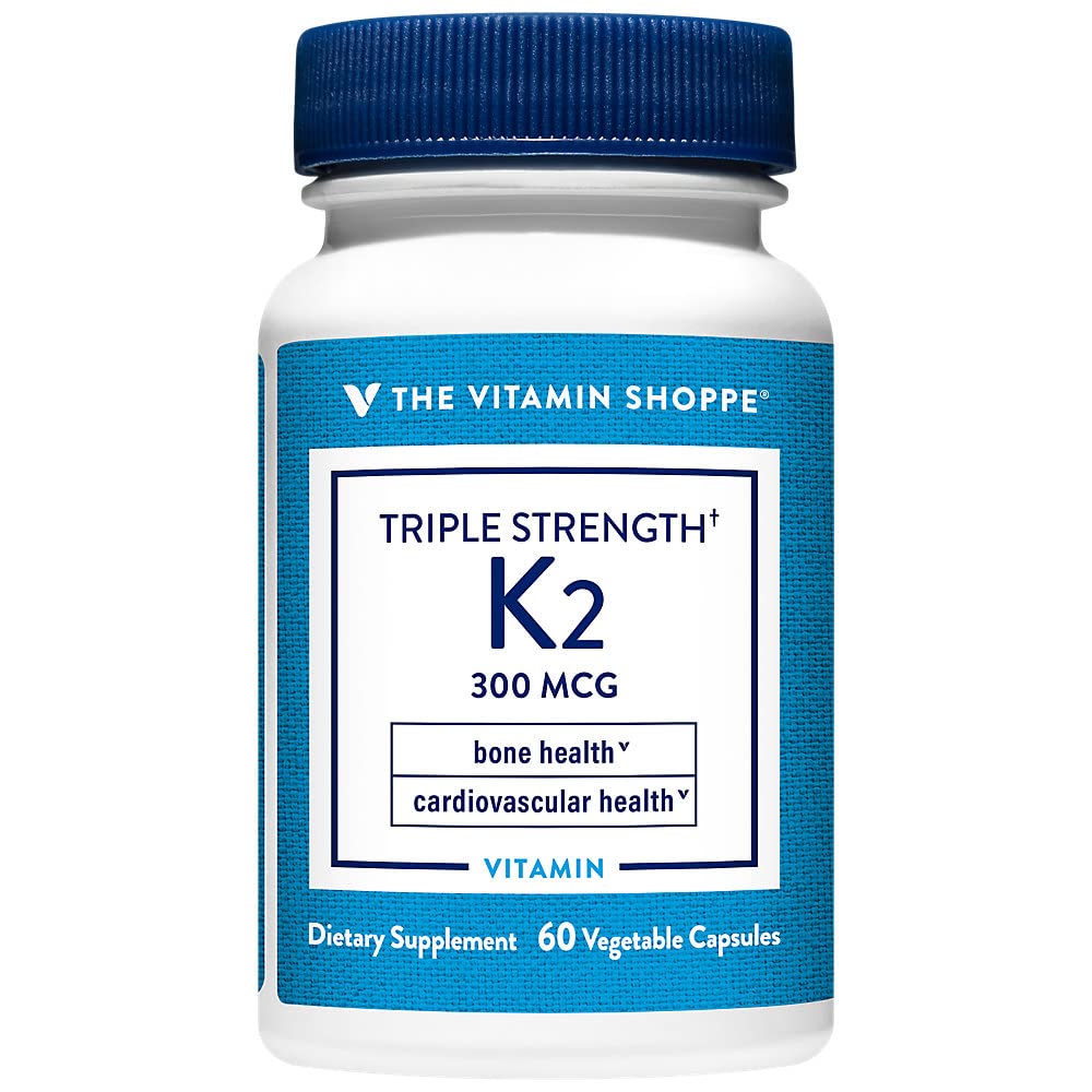 The Vitamin Shoppe Vitamin K2 MK-7 300mcg Triple Strength - Bone & Heart Health | Menaquinone-7 | 60 Vegetable Capsules | High Potency