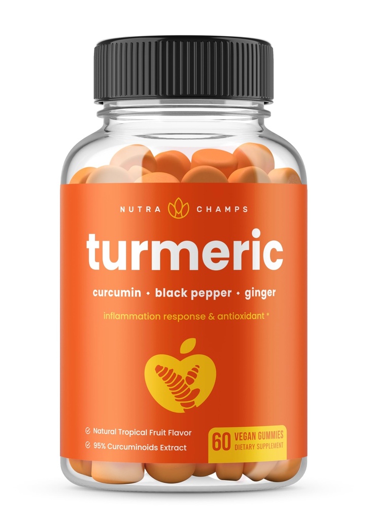 NutraChamps Kurkuma Gummies voor volwassenen en kinderen met gember en zwarte peper Extract, 95% Curcuminoïden, Vegan Natural Curcumin Joint Support Supplement, Tumeric Gummy Supplementen