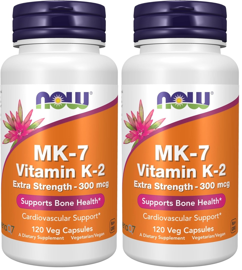 NOW Foods Supplements, MK-7 Vitamin K-2 300 mcg, Cardiovascular Support*, Supports Bone Health*, 120 Veg Capsules, (Pack of 2)