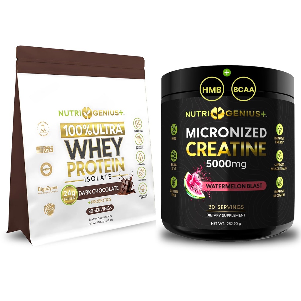 Nutri Genius Muscle Builder Stack – Whey Protein Isolate + Micronized Creatine 5g | Strength, Recovery & Lean Muscle Support