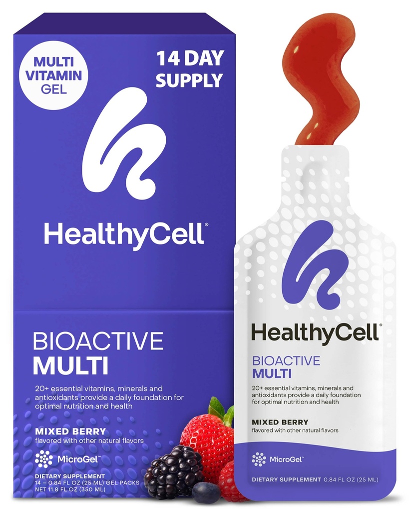 Healthycell Bioactive Daily Liquid Multivitamin for Men & Women – 20+ Essential Vitamins, Minerals & Antioxidants for Brain, Heart, Immune Support, Skin & Hair Support - 14 Gel Packs