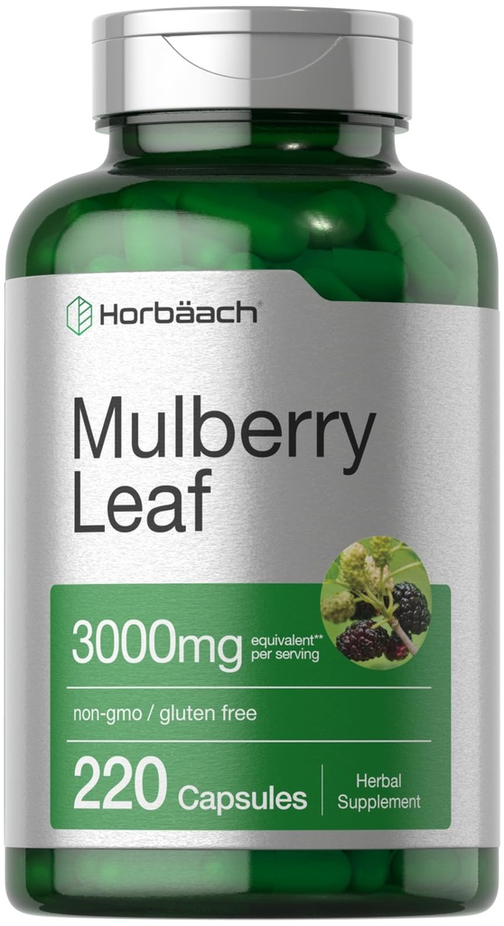 Horbäach Mulberry Leaf Extract Capsules | 220 Count | Non-GMO, Gluten Free Herbal Supplement
