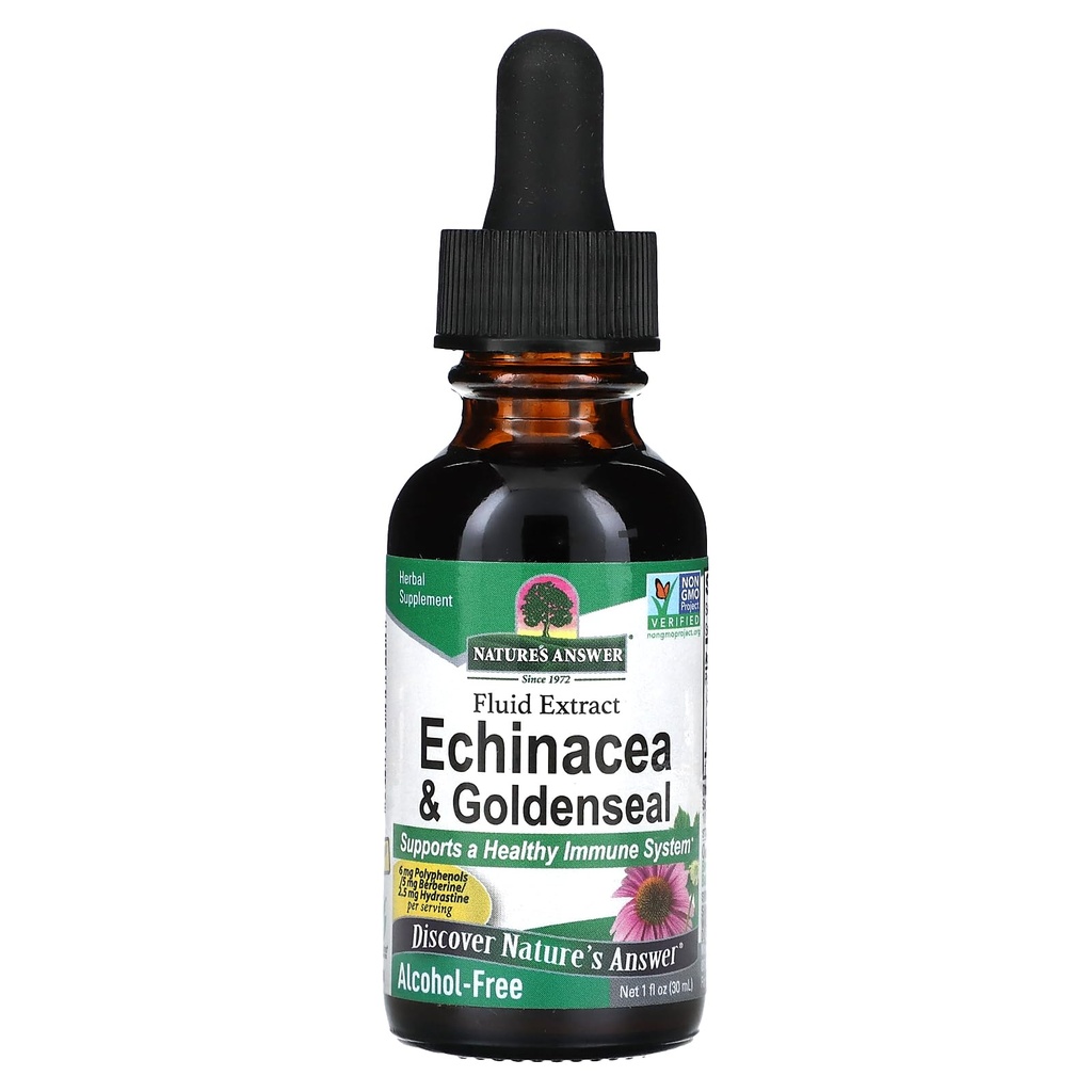 Het antwoord van de natuur Enchinacea & Goldenseal Ondersteunt een gezond immuunsysteem, superpure extract, alcoholvrij, glutenvrij, veganistisch en Kosher gecertificeerd