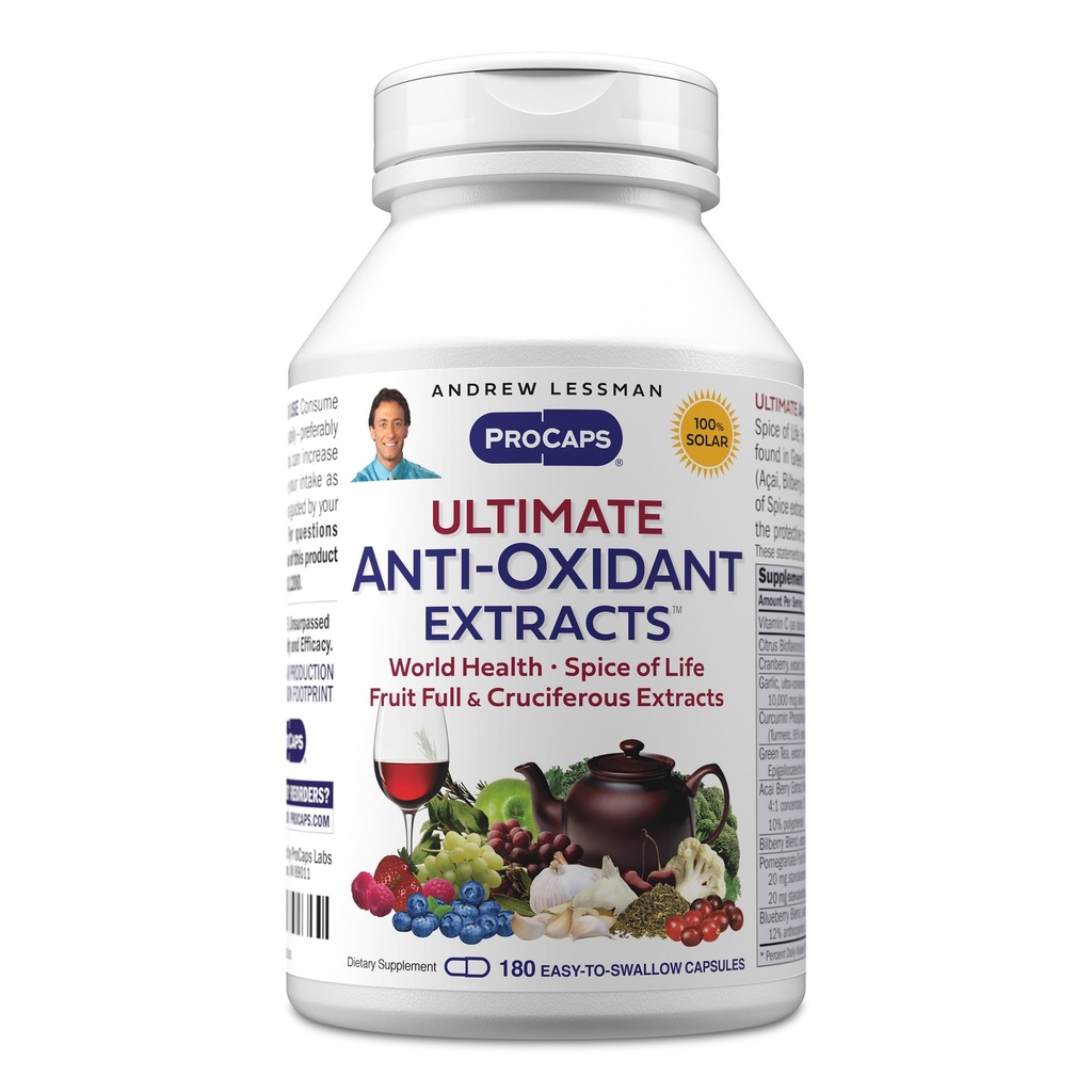 ANDREW LESSMAN Ultimate Anti-Oxidant Extracts 180 Capsules - Concentrated Blend of Standardized Extracts. Naturally Protective Polyphenols, Berry and Cruciferous Vegetable Extracts. No Additives