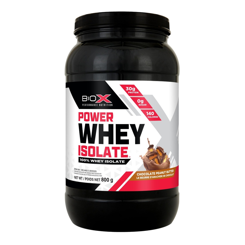 BioX Power Whey Isolate | 100% Ultra-Pure Whey Isolate Protein Powder | 30g Protein, Sugar Free, Low Lactose, & Low Carb Protein Powder | 23 Servings, 1.8LB (Chocolate Peanut Butter)