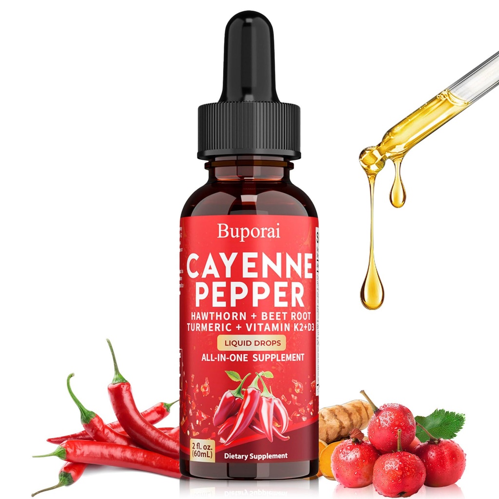 Cayenne Pepper Drops, Cayenne Pepper Extract Liquid Supplement for Overall Well-Being, 2 fl oz, Vitamin D3 K2 Beet Root Powder