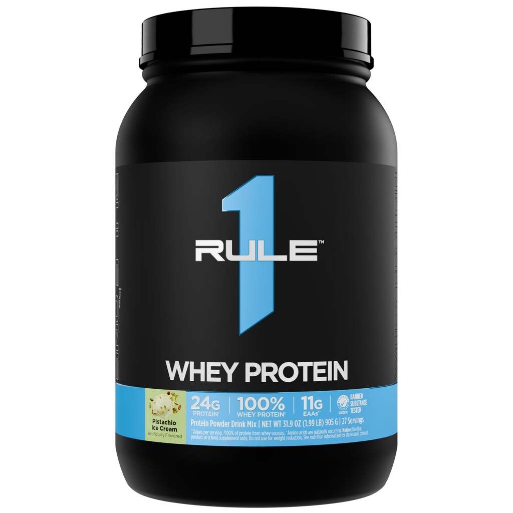 Rule 1 Proteins Whey Protein – 24g Fast-Acting Protein from All-Whey Sources with Naturally Occurring EAAs & BCAAs for Workout Recovery or Anytime Use (2 Pounds, Pistachio Ice Cream)