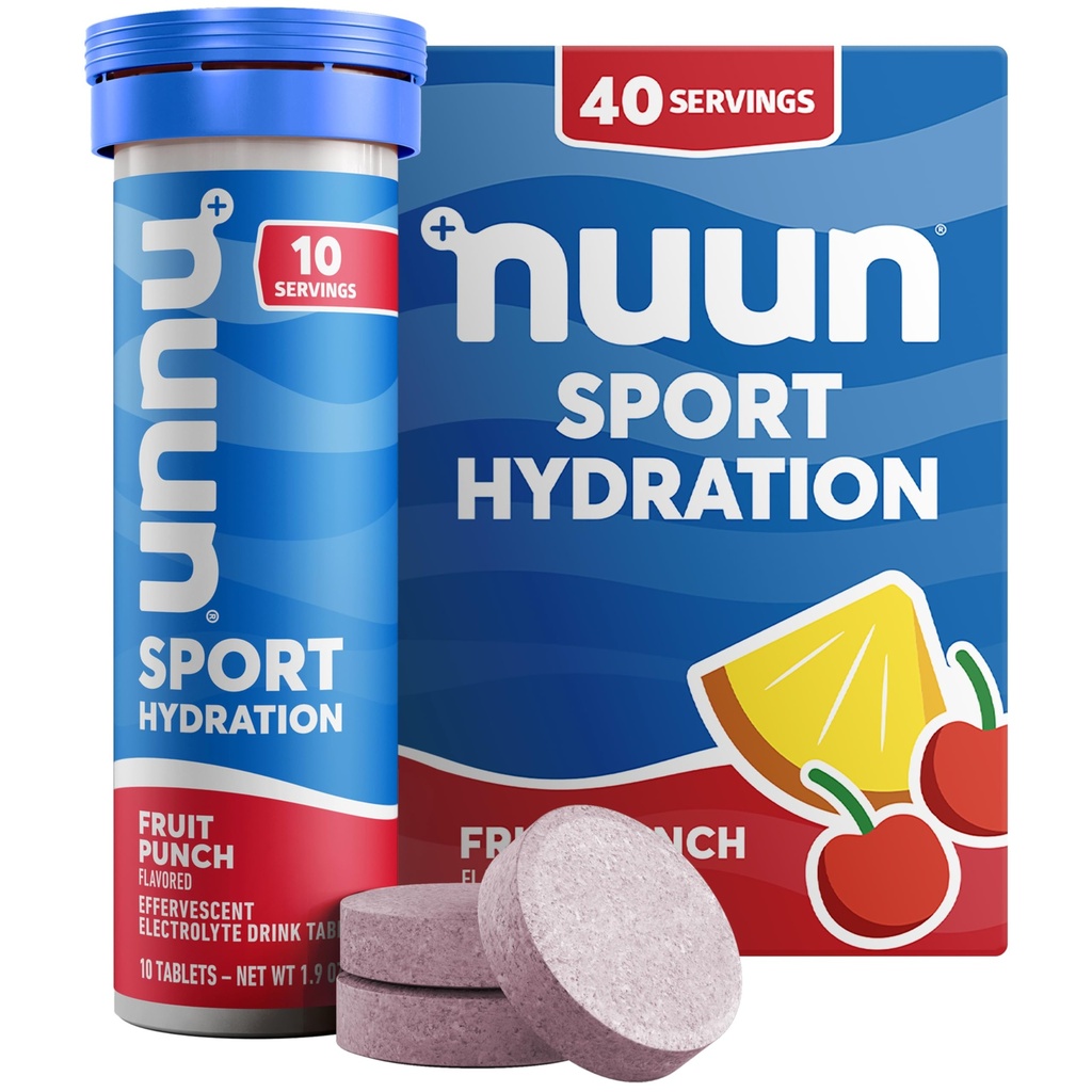 Nuun Sport Electrolyte tabletten met Magnesium, Calcium, Kalium, Chloride & Natrium, Glutenvrij & Vegan, Fruit Punch, 4 Pack (40 Servings Totaal)