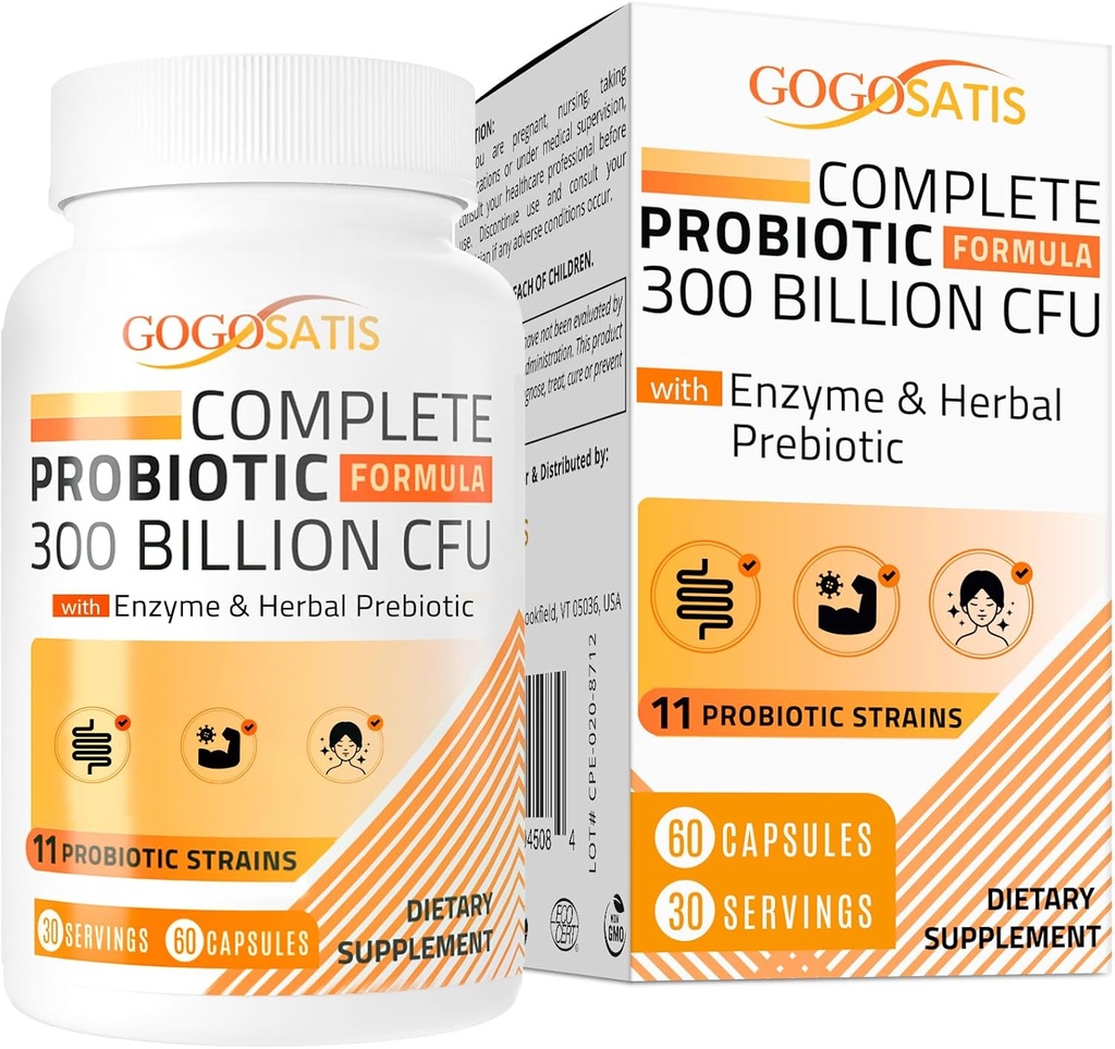 Probiotics for Women & Men, 300 Billion CFU 11 Strains + Organic Herbal & Digestive Enzymes, Probiotic for Digestive Health, Gas & Bloating, Immune, Gut Health for Women & Men, Shelf Stable, 60 Caps