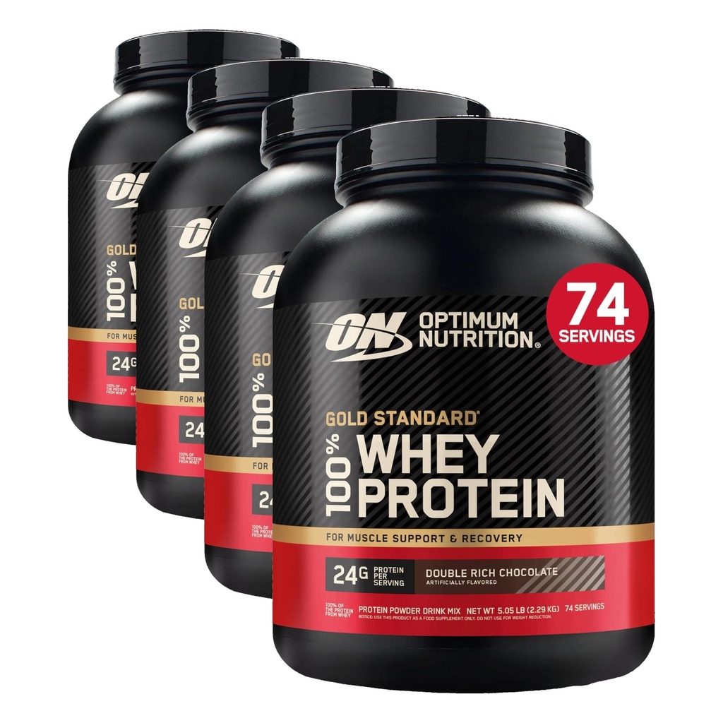 Optimum Nutrition Gold Standard 100% Whey Protein Powder, Double Rich Chocolate, 5 Pound (Packaging May Vary) (Pack of 4)