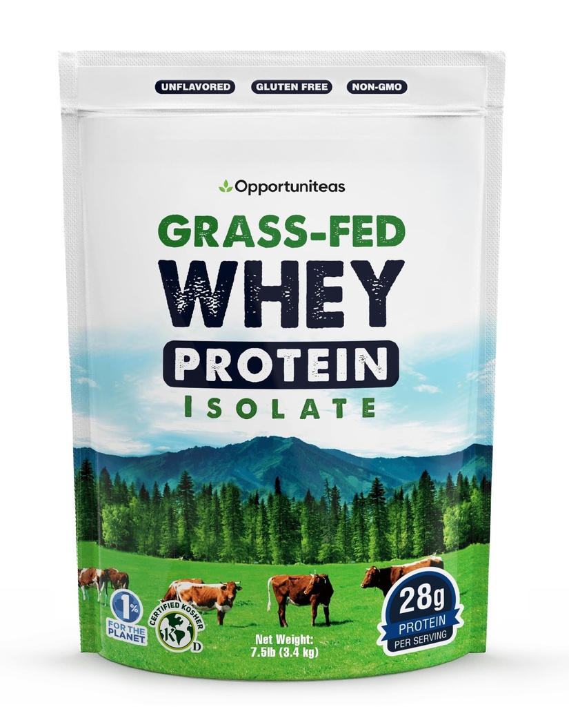 Opportuniteas Grass Fed Whey Isolate Protein Powder – Unflavored, Heavy-Metal Tested, 28g Protein, Sourced from Ireland, Hormone-Free, Non-GMO, Packaged in USA – 7.5lb