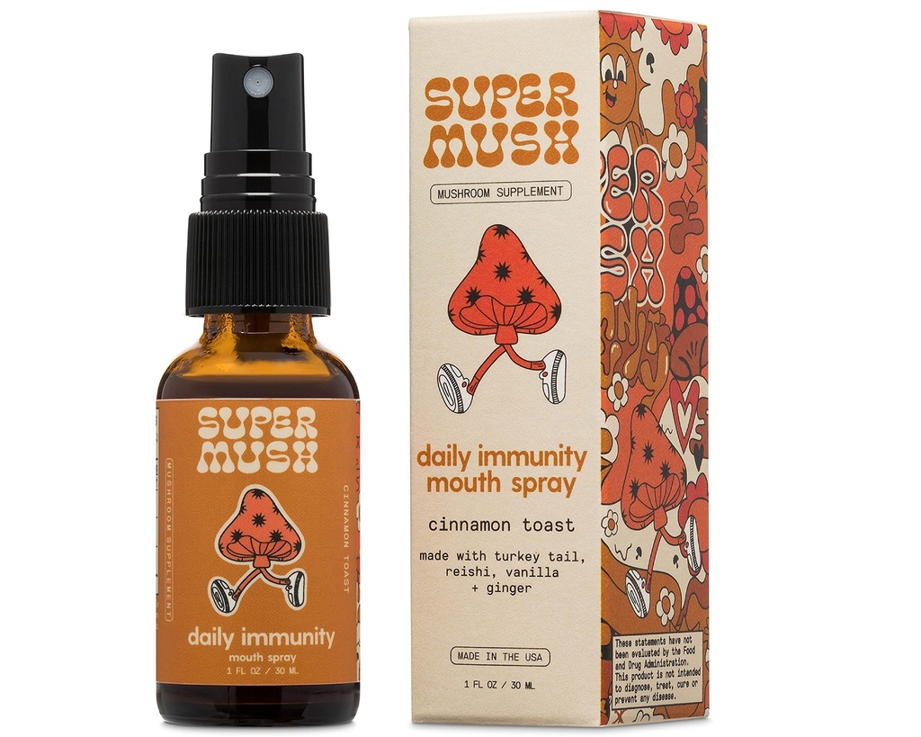 SuperMush Daily Immunity Mouth Spray | Mushroom Spray Supplement for Immune & Digestive Health Support | Turkey Tail & Reishi Mixed Mushrooms Extract | 30ml Pure & Organic Turkey Tail Mushrooms Spray
