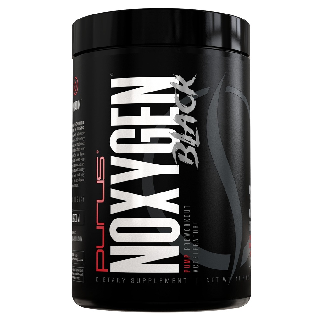 Purus Labs NOXygen Black Powder Pre-Workout Accelerator | Nitric Oxide Booster & Oxygen Amplifier | Hydromax Glycerol & NO3-T Nitrates | 30 Servings (Unflavored)