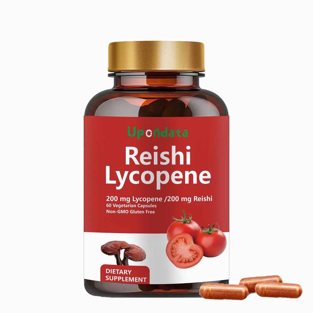 Lycopeen Capsules, Natuurlijke Lycopeen 200mg met Biologische Reishi Mushroom 200mg Supplement voor Prostaat Gezondheid en Immuun Ondersteuning - Glutenvrije, Non-GMO, 60 Capsules (1 Pack)