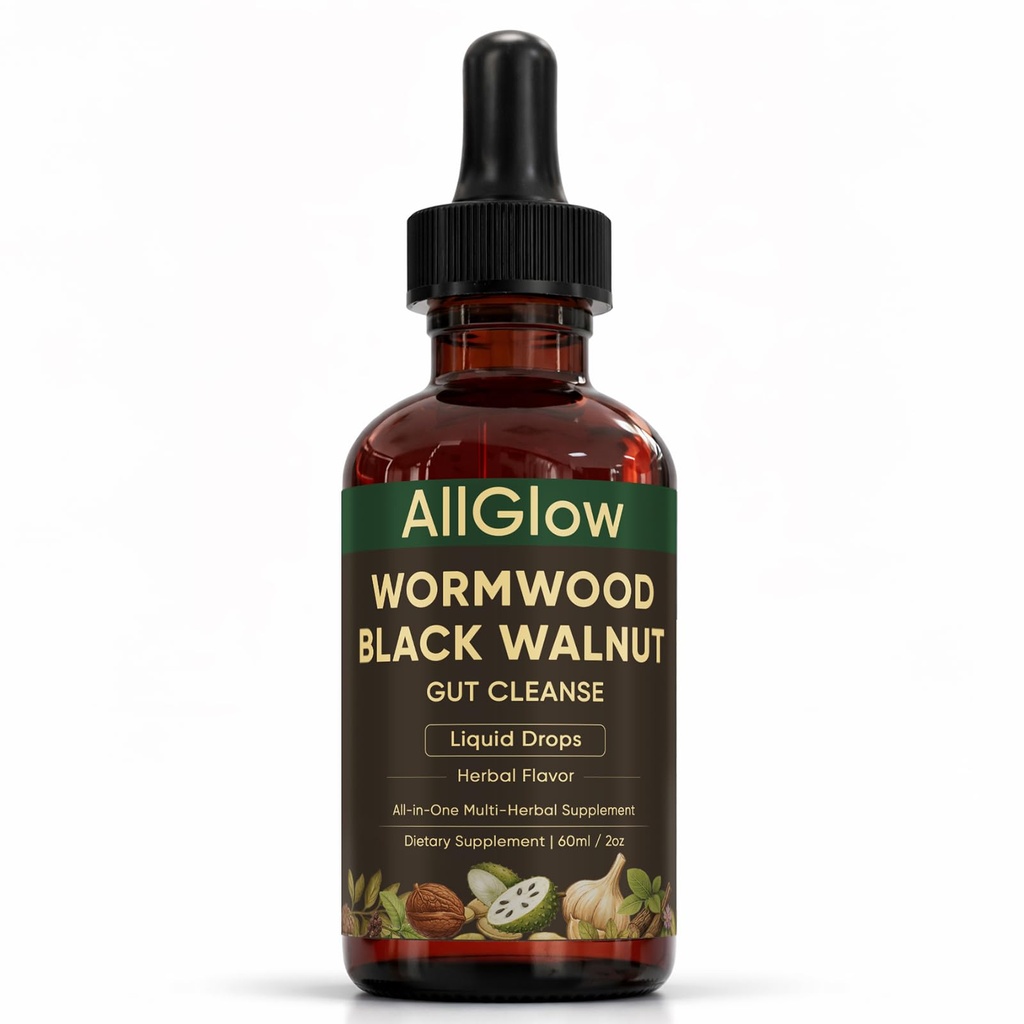 Allglow Wormwood Black Walnut Gut Drops, Black Walnut Wormwood Gut Cleanse Drops with Soursop, Pumpkin Seed, PAU D'Arco, Garlic & Oil of Oregano, Gut-Detox & Digestive Health, 60ml/2oz (1)