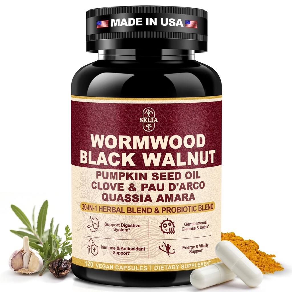 120CT 30-in-1 Liposomal Wormwood Black Walnut Clove Cleanse for Humans Capsules – Gut Cleanse & Digestive Support with Clove, Pumpkin Seed Oil, Garlic, Quassia Amara | 10X Concentrated | Vegan