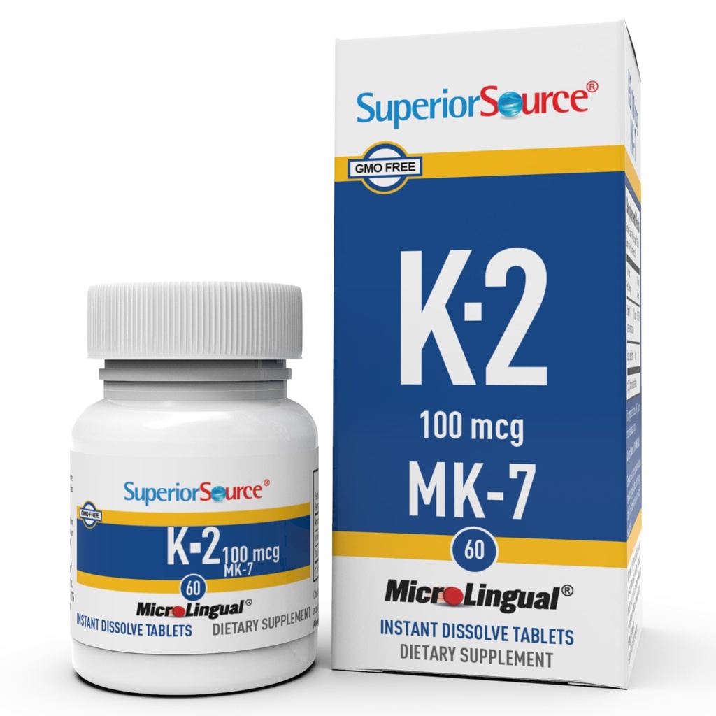 Superior Bron Vitamine K2 MK-7 (Menachinon-7) 100 mcg - Bone Strength & Health Support Supplement - Aids Healthy Heart Function - Bariatric-Friendly - 60 Sublingual Dissolving Tablets